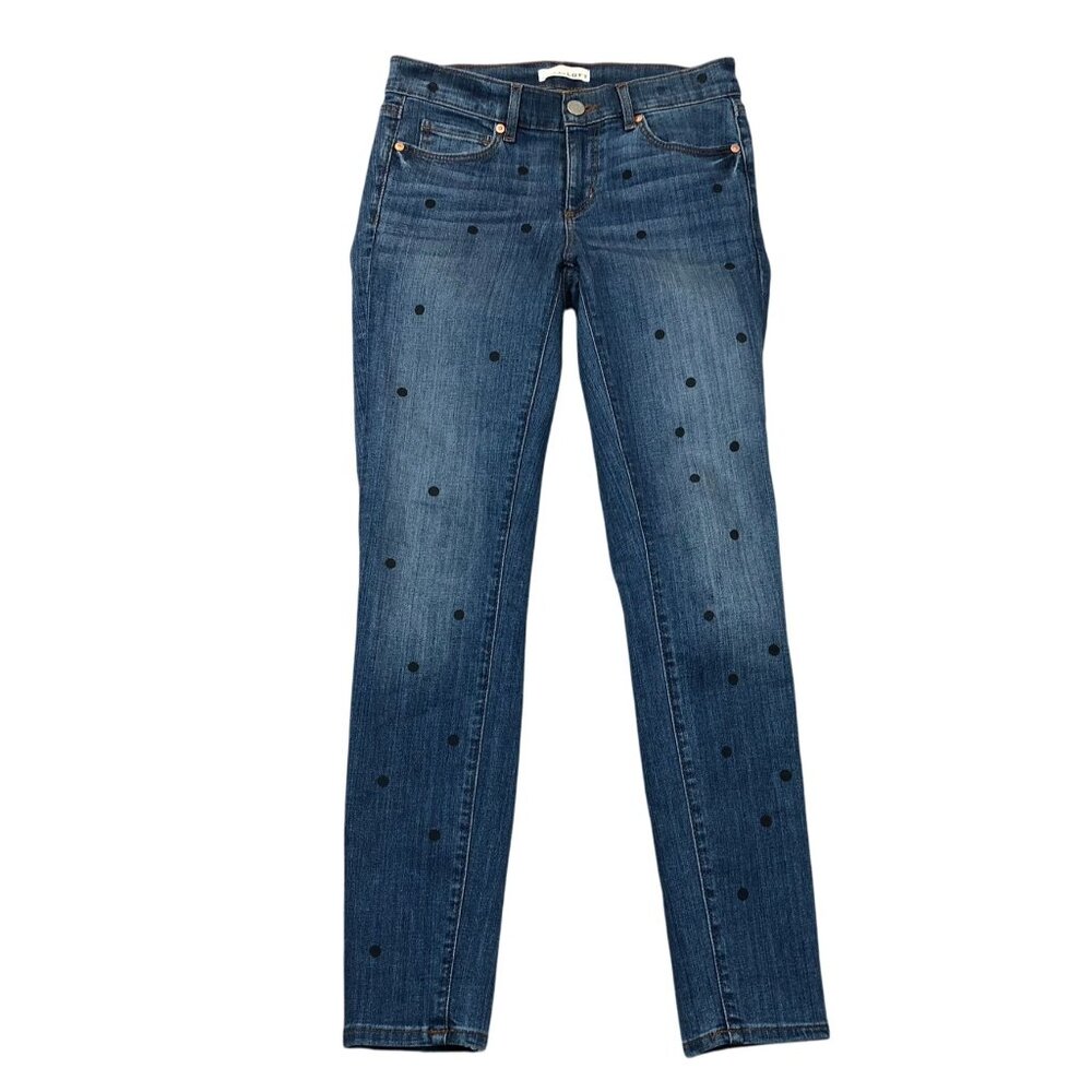 Loft Womens Jeans Size 25/0 Skinny Ankle Blue Denim Black Polka Dots Casual Y2K